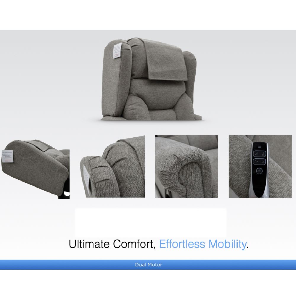 Boise Fabric Dual Motor Lift And Tilt Recliner Chair In Stone