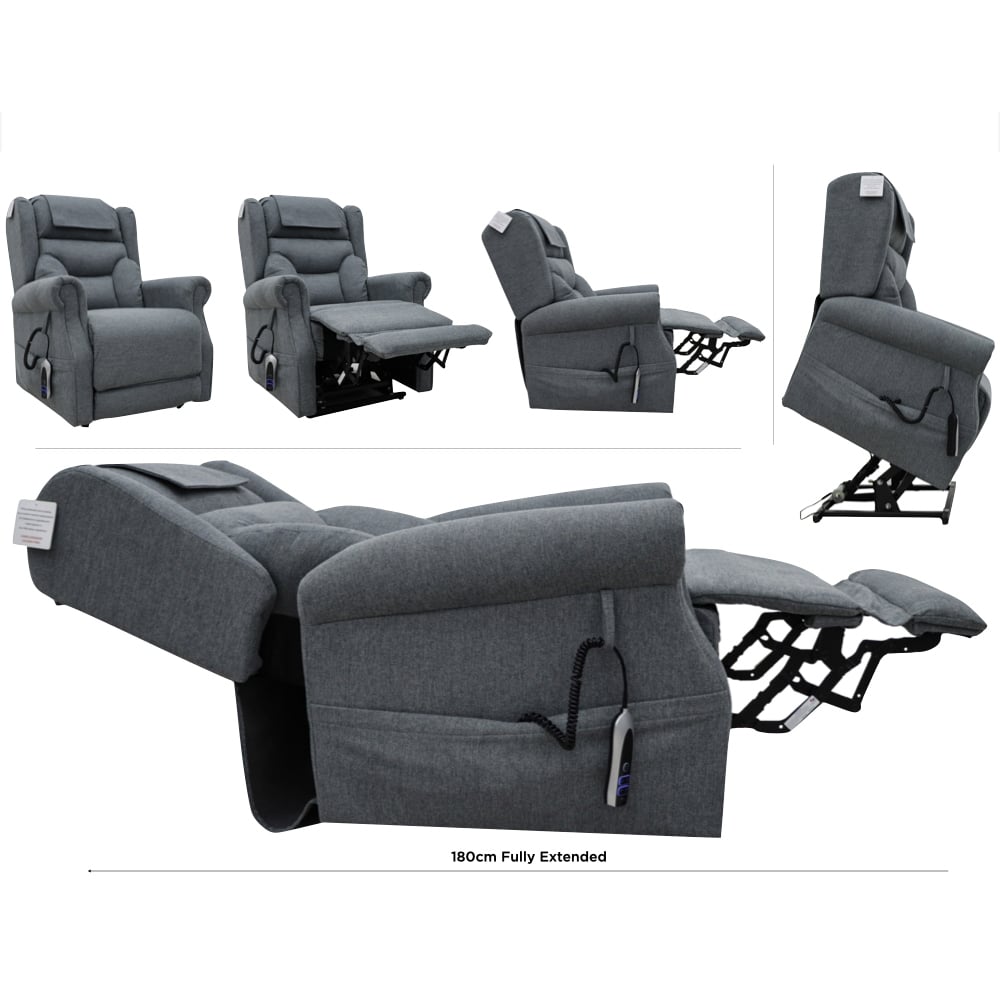 Boise Fabric Dual Motor Lift And Tilt Recliner Chair In Steel Grey