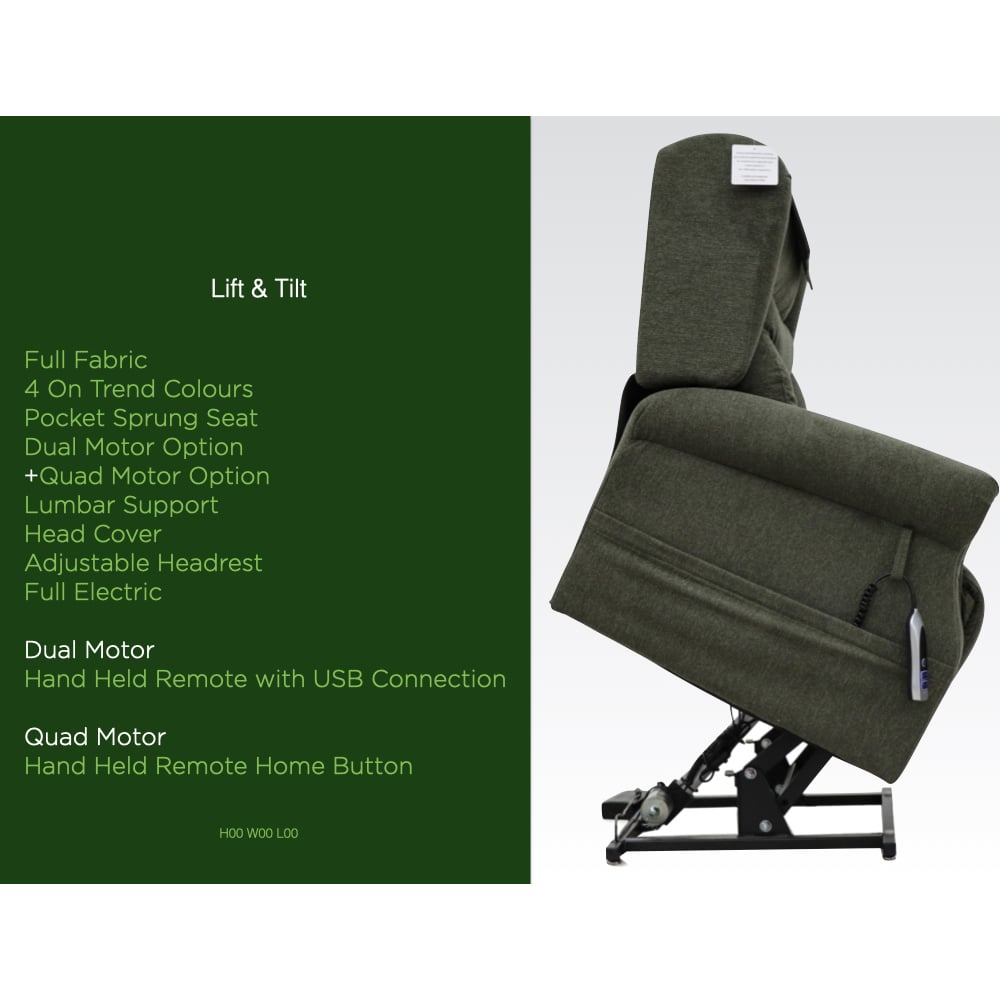 Boise Fabric Dual Motor Lift And Tilt Recliner Chair In Steel Grey