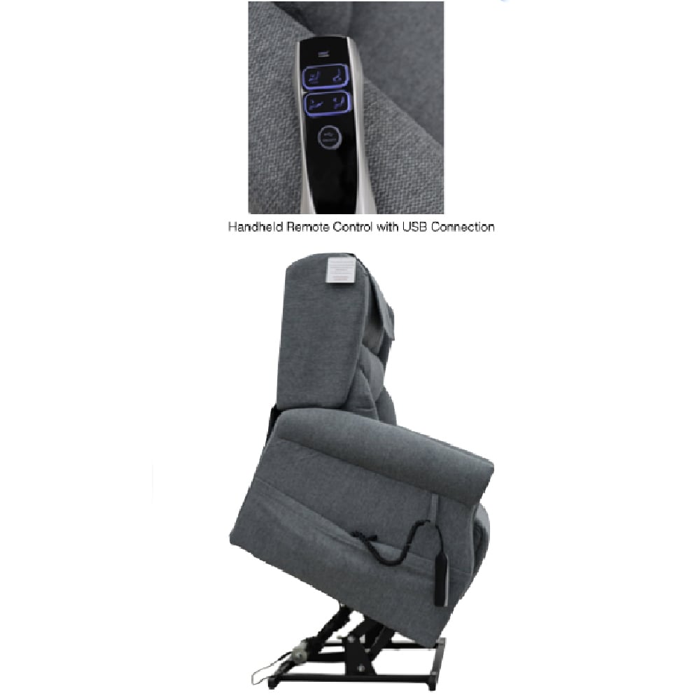 Boise Fabric Dual Motor Lift And Tilt Recliner Chair In Steel Grey