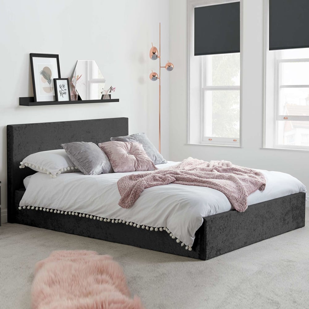 Beano Fabric Ottoman Double Bed In Black Crushed Velvet