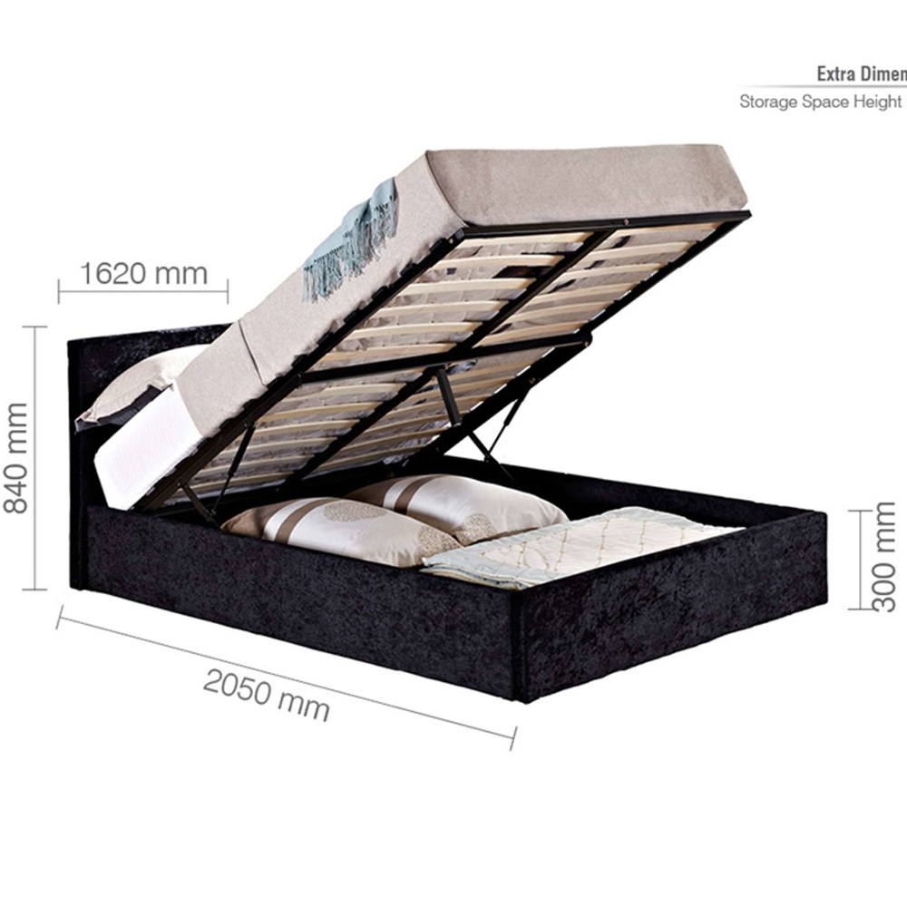 Beano Fabric Ottoman King Size Bed In Black Crushed Velvet