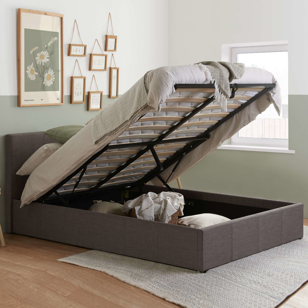 Beano Fabric Ottoman King Size Bed In Grey