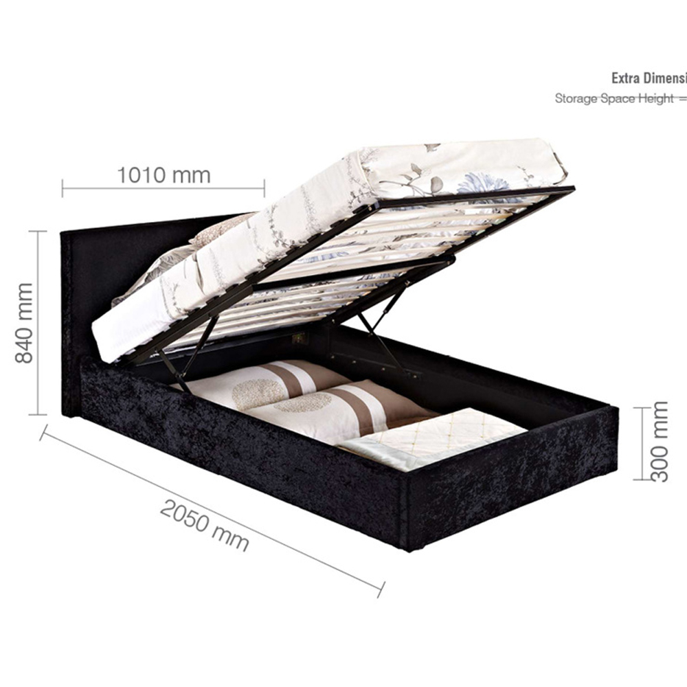 Beano Fabric Ottoman Single Bed In Steel Crushed Velvet