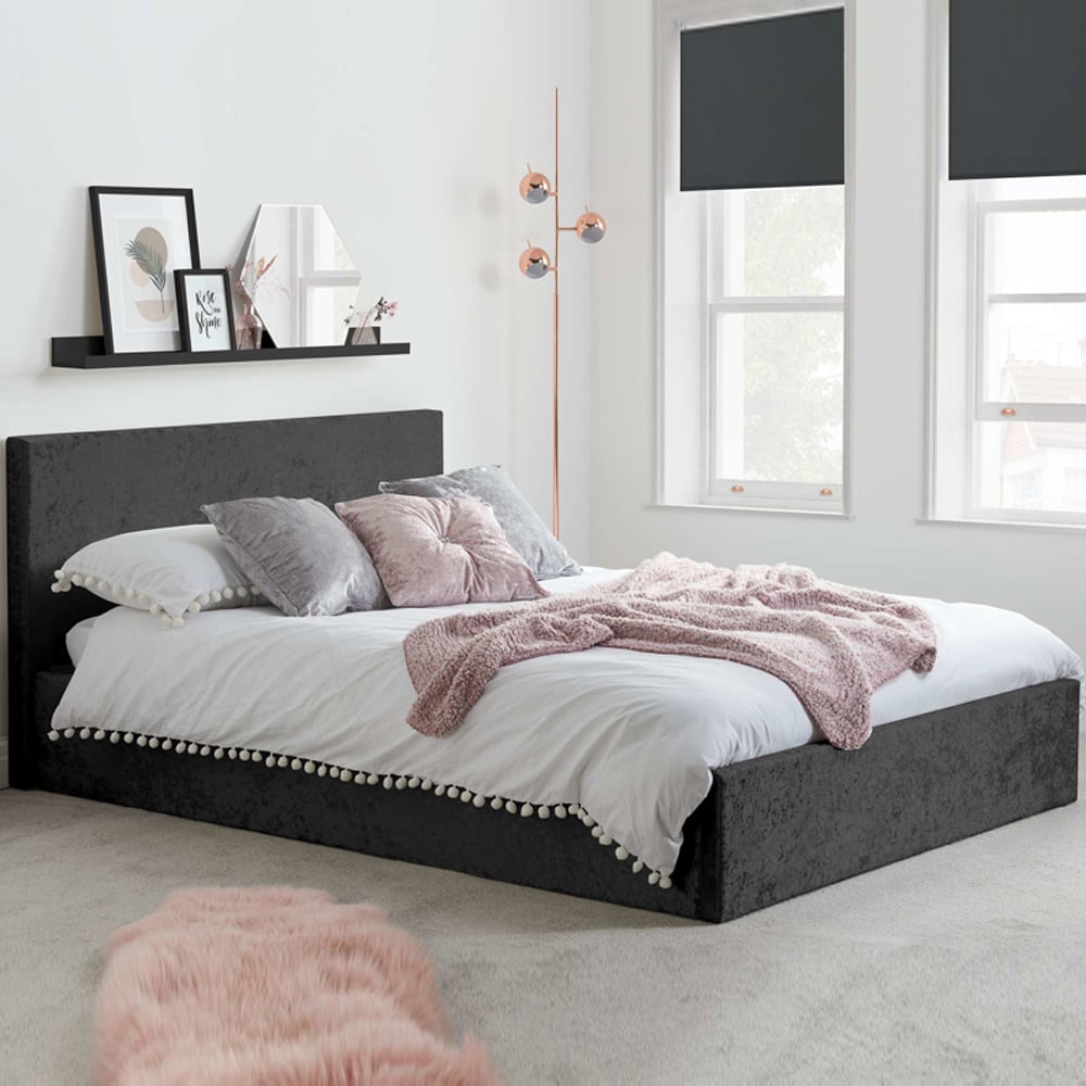 Beano Fabric Ottoman Small Double Bed In Black Crushed Velvet