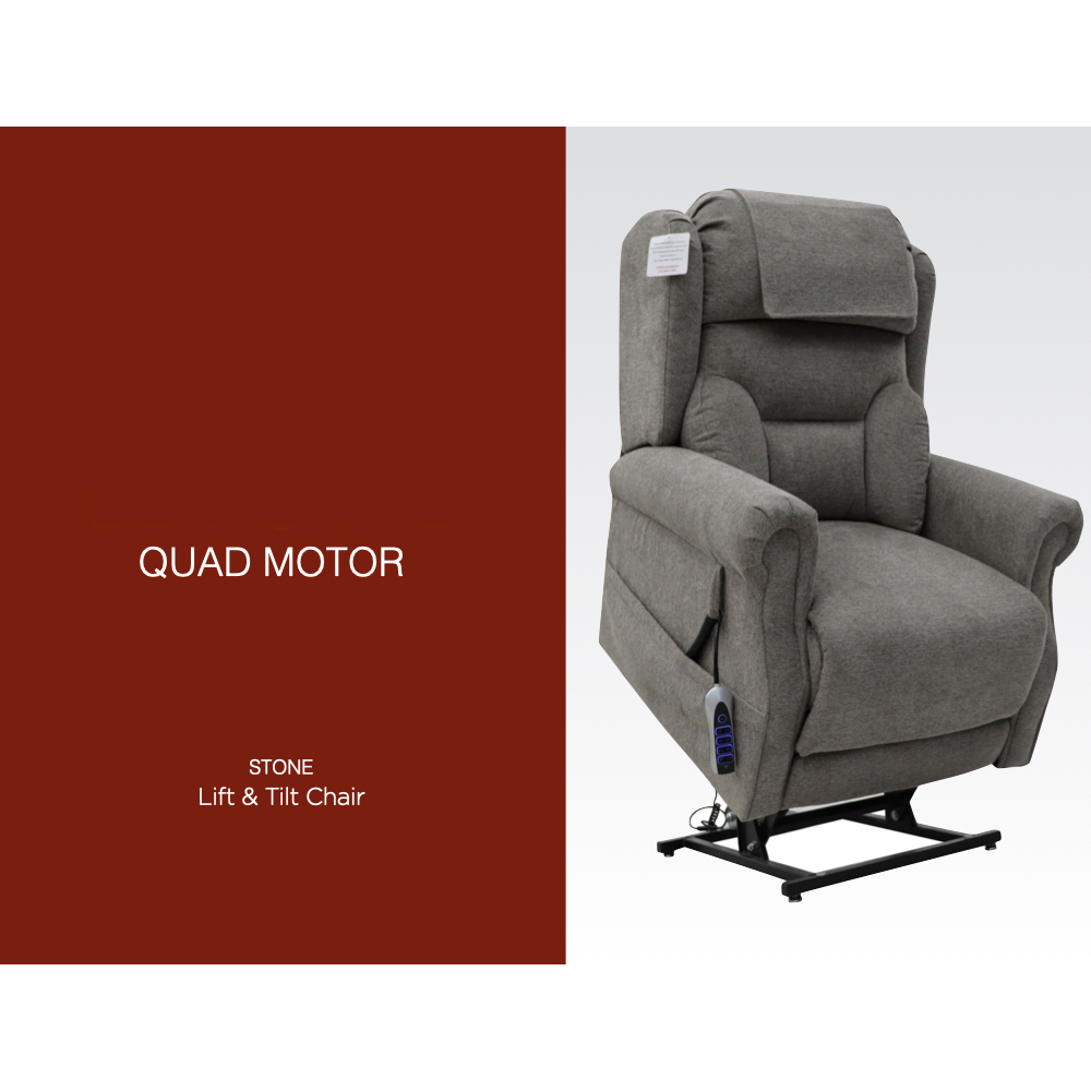 Boise Fabric Quad Motor Lift And Tilt Recliner Chair In Stone