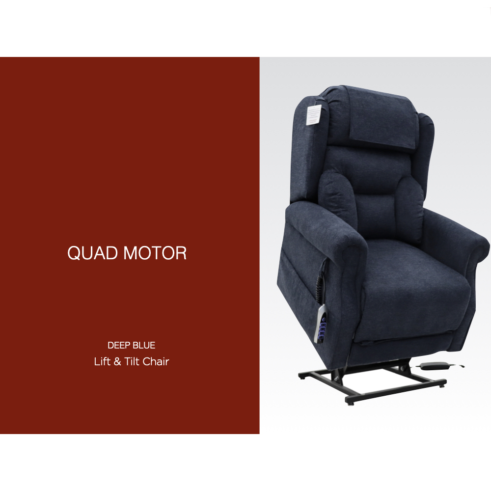 Boise Fabric Quad Motor Lift And Tilt Recliner Chair In Deep Blue