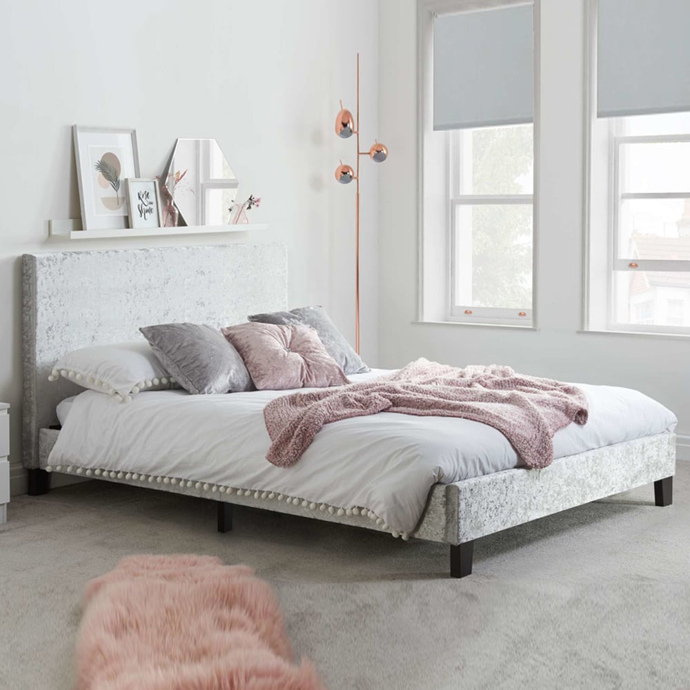 Beano Fabric Small Double Bed In Steel Crushed Velvet