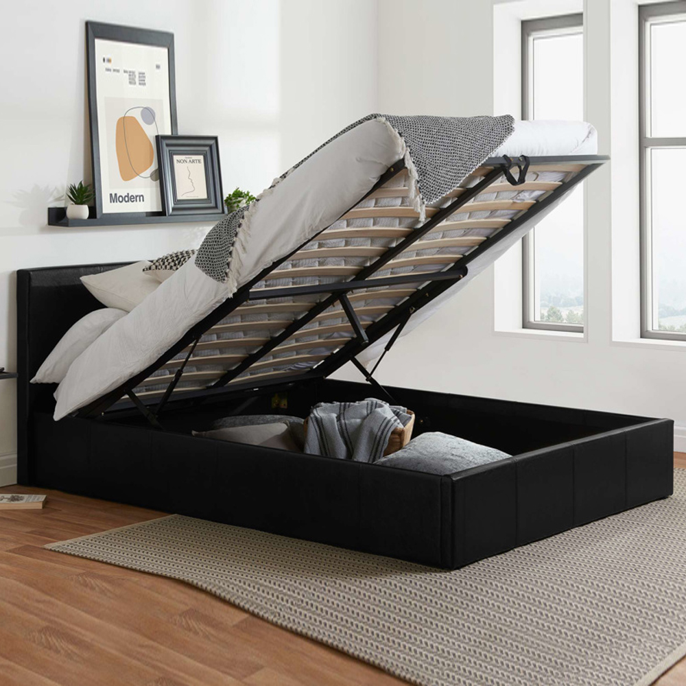 Beano Faux Leather Ottoman Storage Double Bed In Black