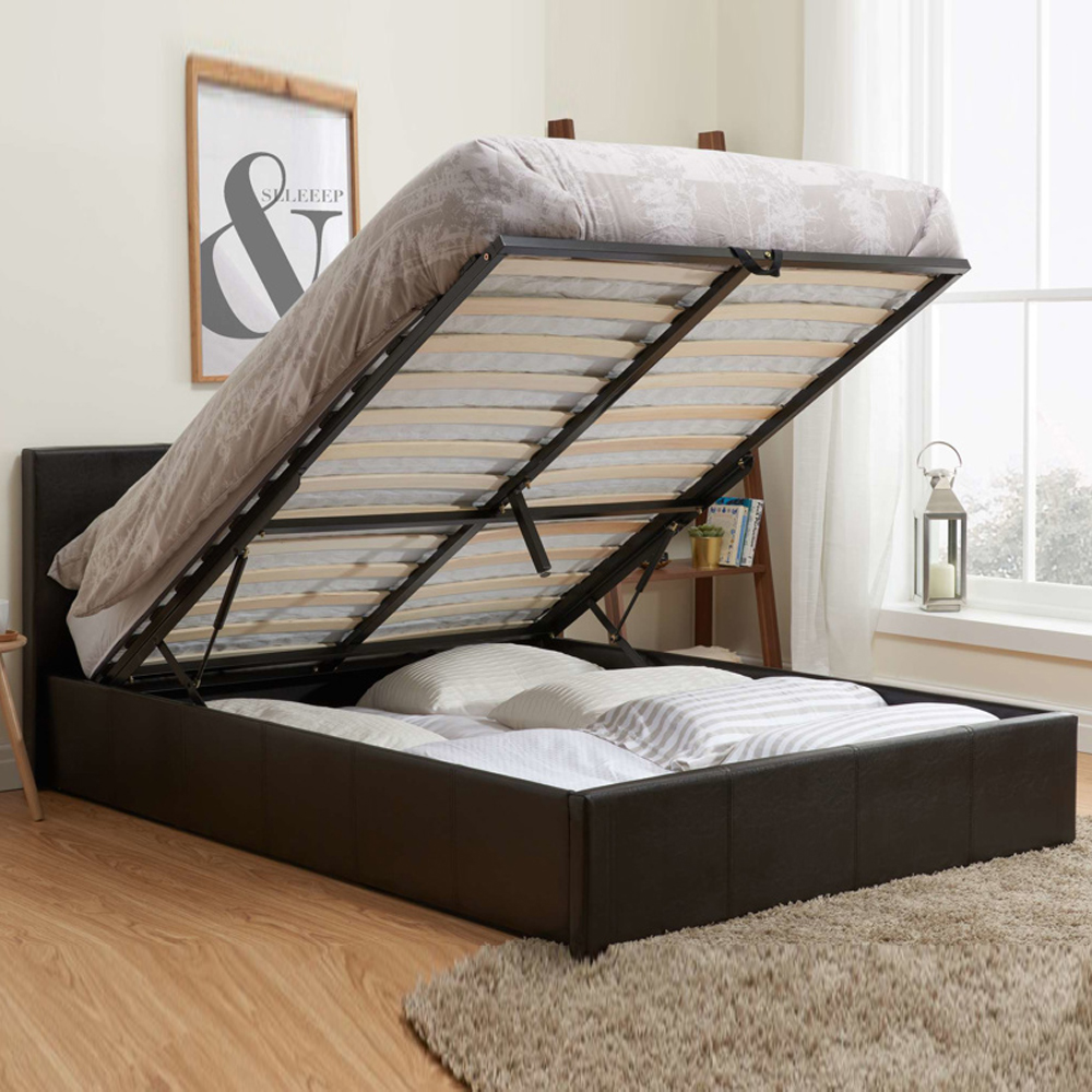 Beano Faux Leather Ottoman Storage King Size Bed In Brown