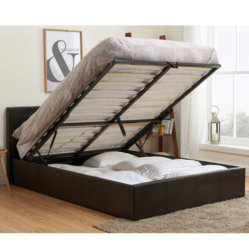 Beano Faux Leather Ottoman Storage King Size Bed in Brown