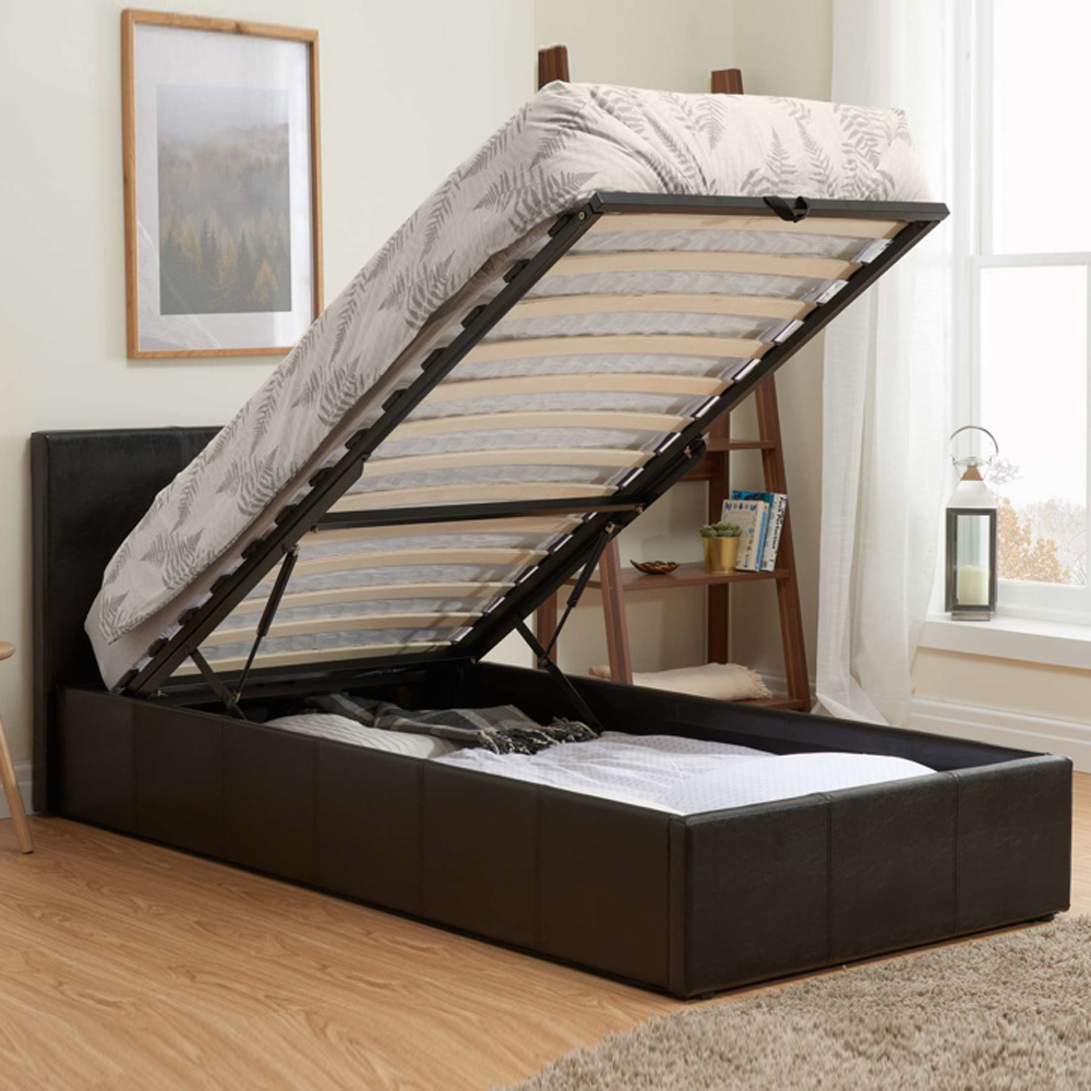 Beano Faux Leather Ottoman Storage Single Bed In Brown