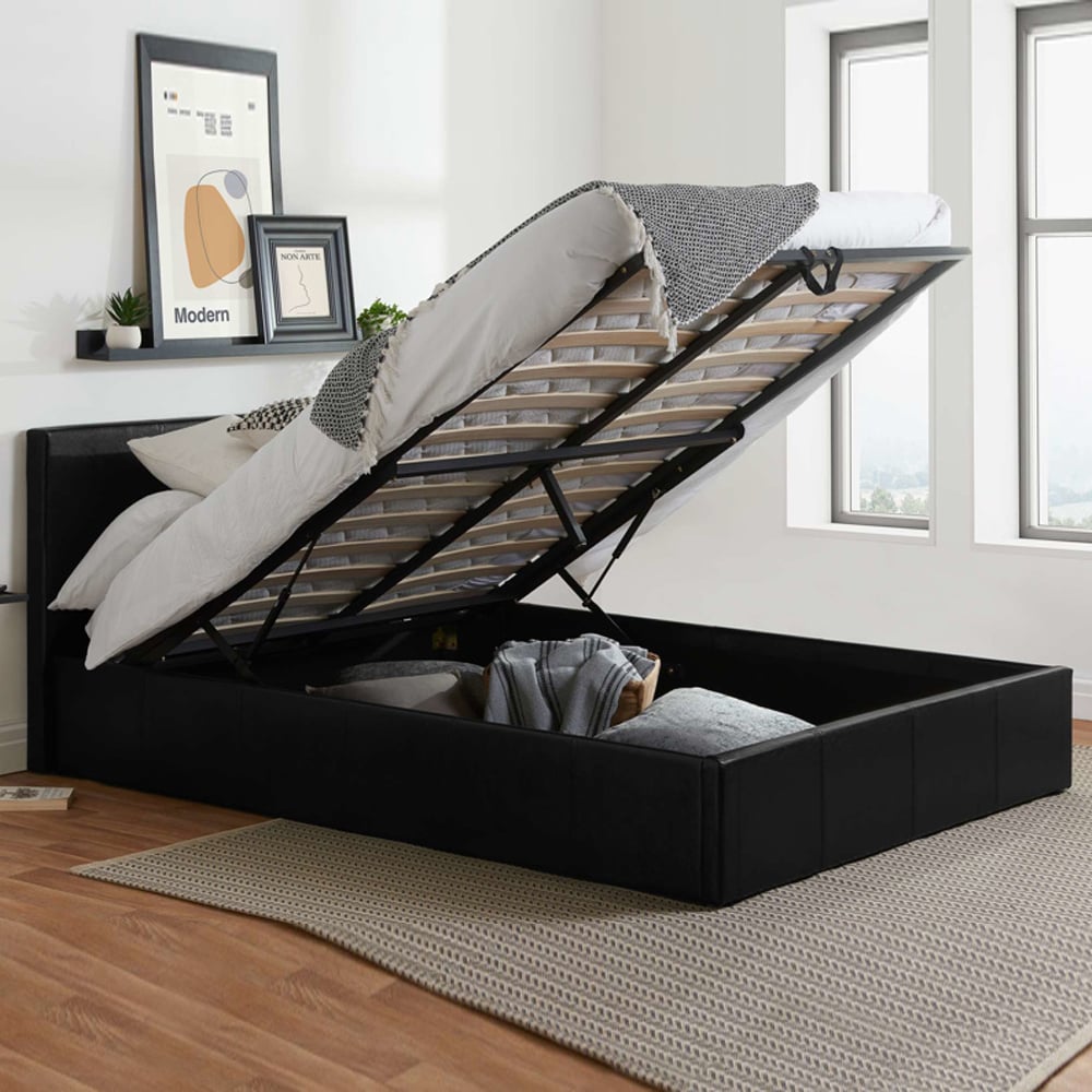 Beano Faux Leather Ottoman Storage Small Double Bed In Black