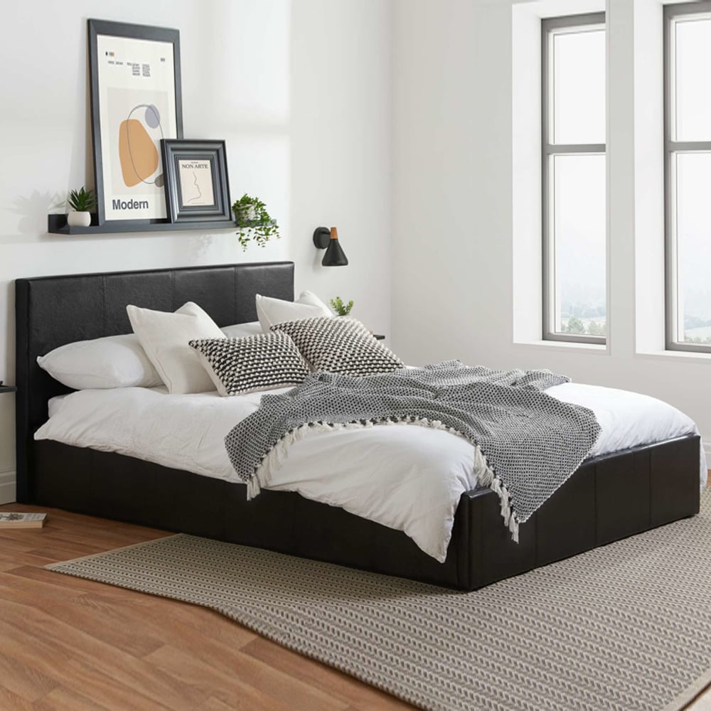 Beano Faux Leather Ottoman Storage Small Double Bed In Black