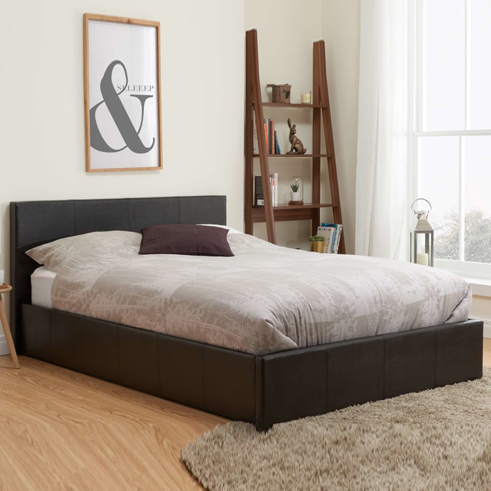 Beano Faux Leather Ottoman Storage Small Double Bed In Brown