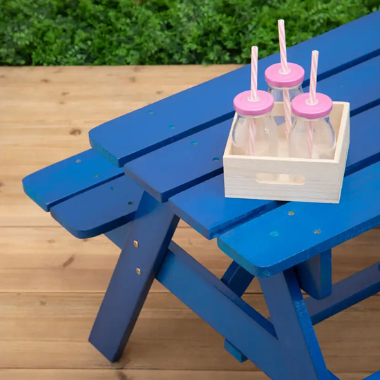 Beata Outdoor Wooden Kids Picnic Bench In Blue