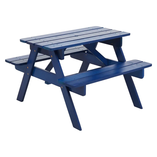 Beata Outdoor Wooden Kids Picnic Bench In Blue