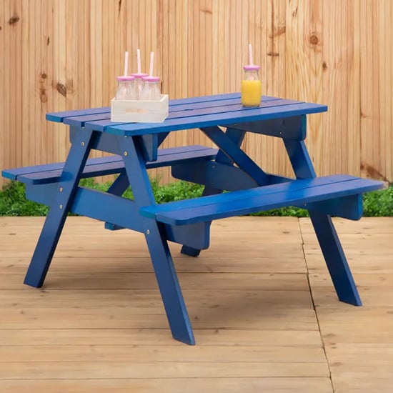 Product photograph of Beata Outdoor Wooden Kids Picnic Bench In Blue from Furniture in Fashion