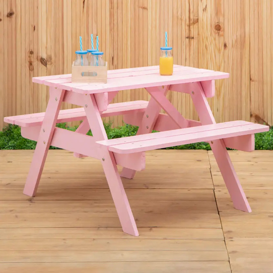 Product photograph of Beata Outdoor Wooden Kids Picnic Bench In Pink from Furniture in Fashion