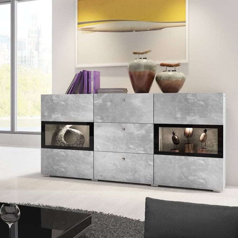 Read more about Beatrice wooden sideboard with 2 doors 3 drawers in concrete grey