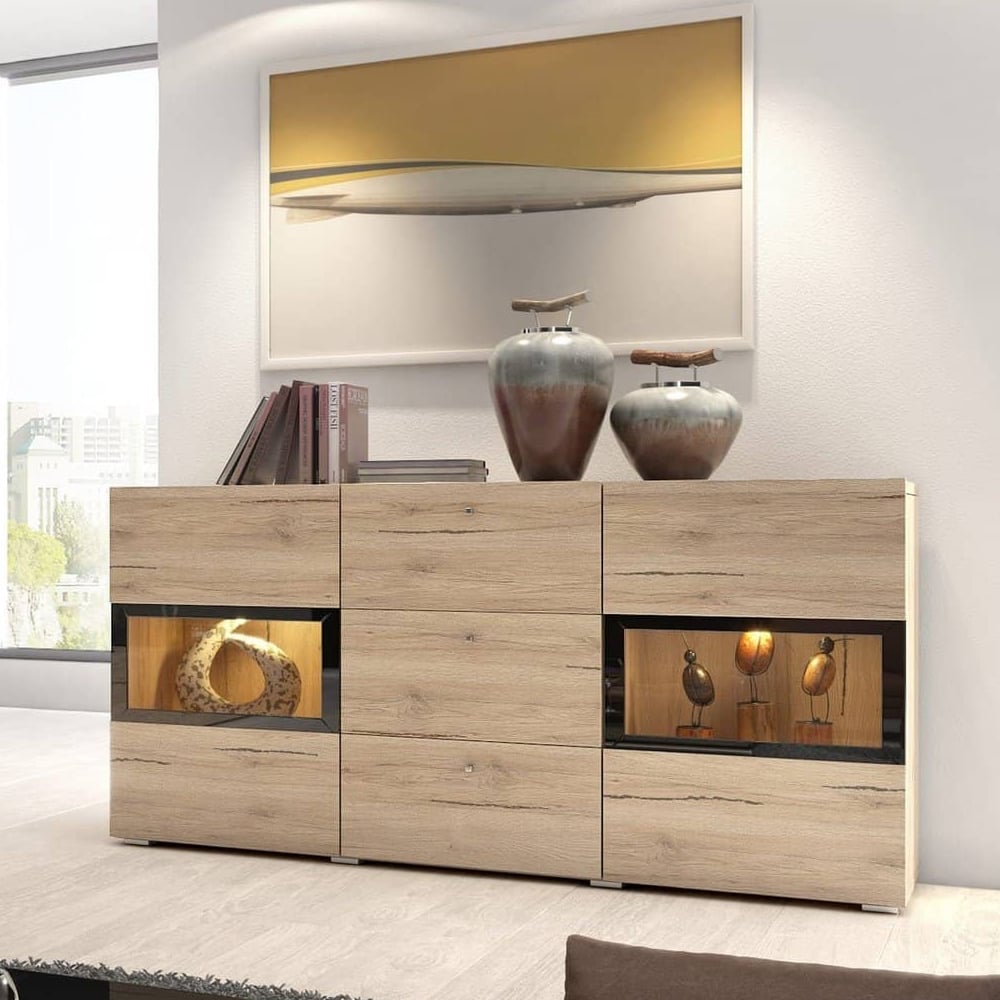 Read more about Beatrice wooden sideboard with 2 doors 3 drawers in oak san remo