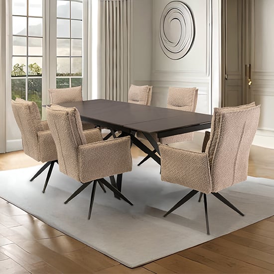 Beatty Extending Stone Dining Table With 6 Paxton Oyster Chairs