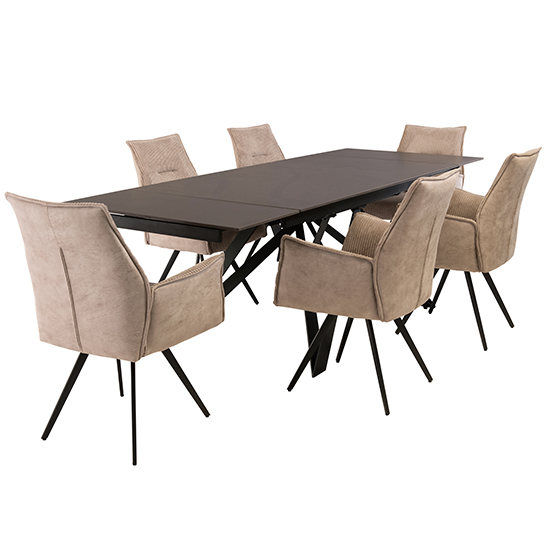 Beatty Extending Stone Dining Table With 6 Reston Oyster Chairs_Discontinued