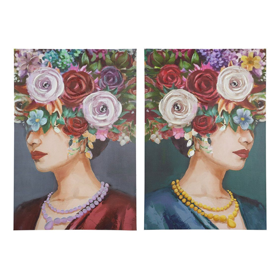 Read more about Beaty with hat picture set of 2 canvas wall art in multicolor