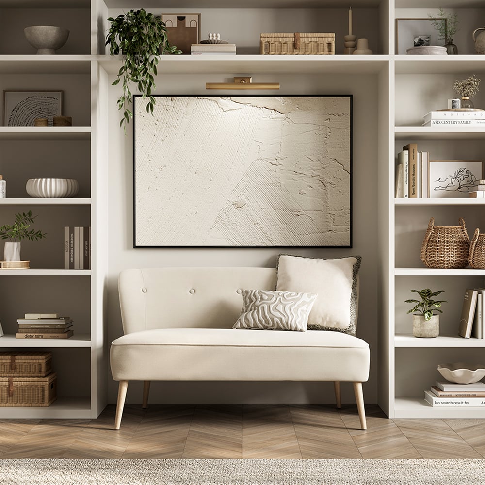 Read more about Beau fabric 2 seater sofa with wooden legs in sand