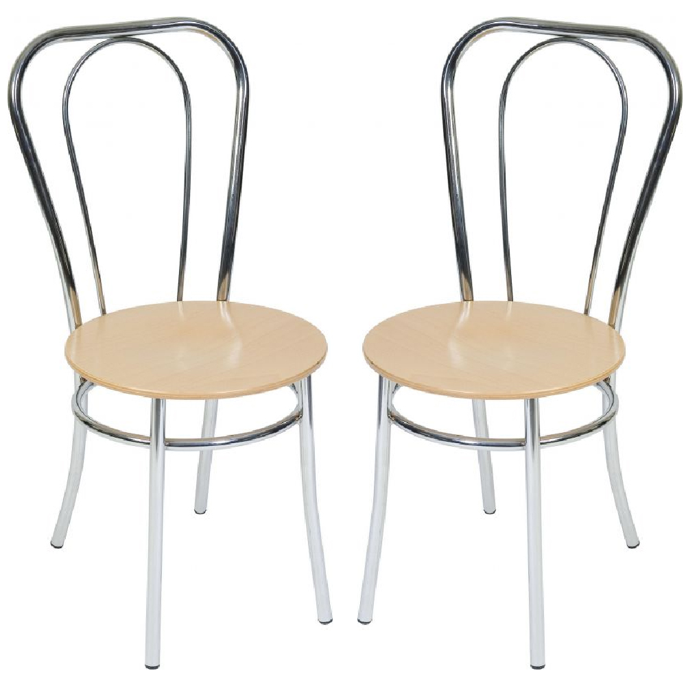 Read more about Beaufort oak wooden bistro chair with chrome frame in pair