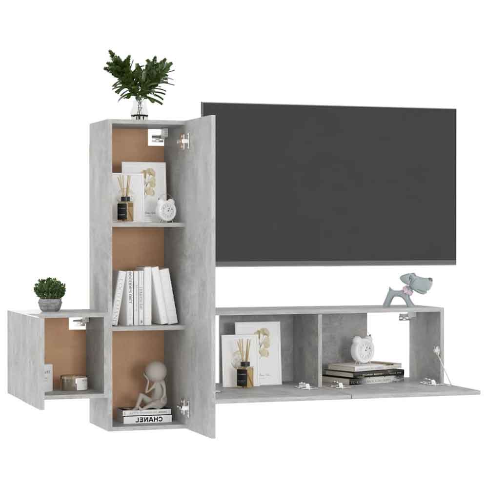 Beaumont 100cm Wooden 3 Piece Entertainment Unit In Concrete Grey