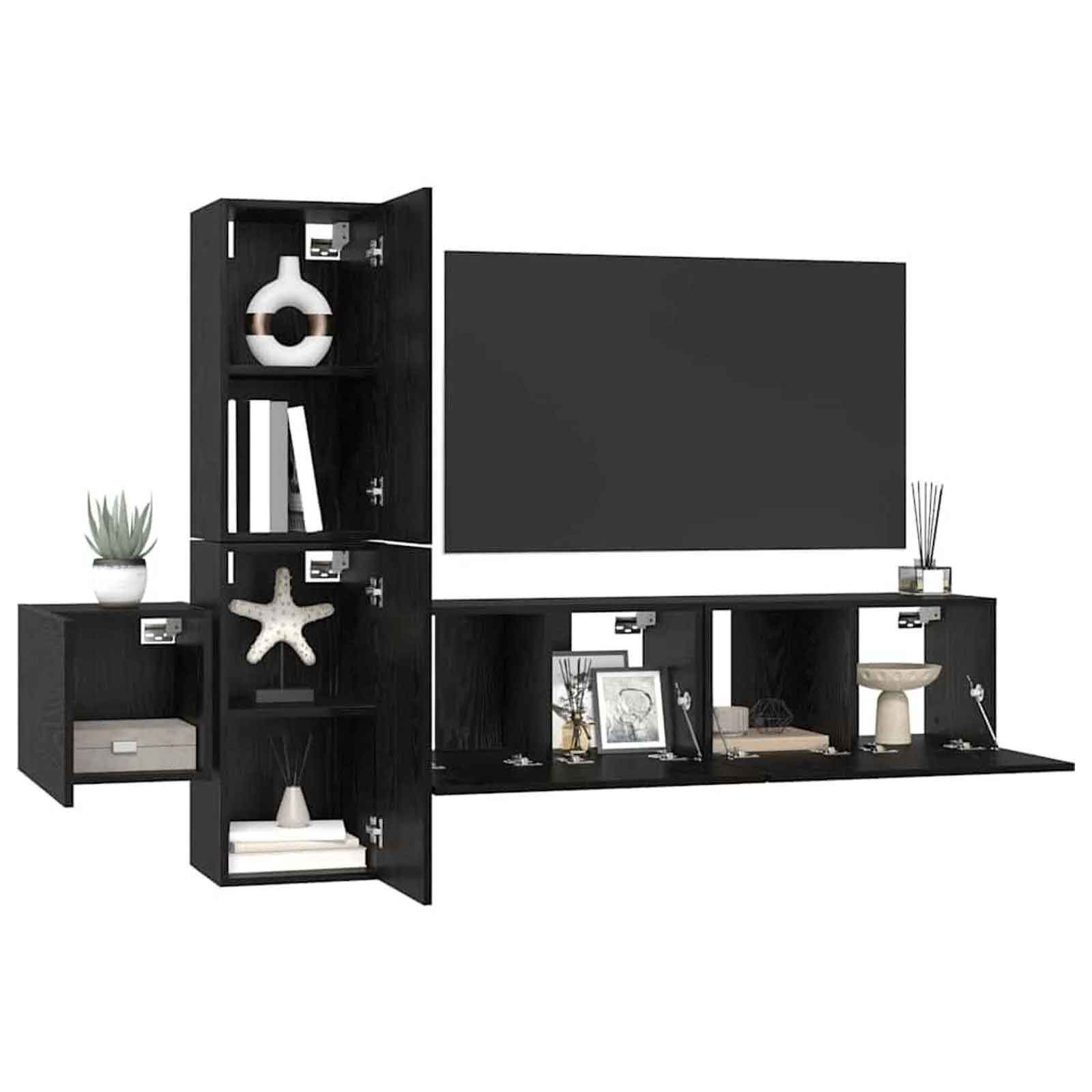 Beaumont 120cm Wooden 5 Piece Entertainment Unit In Black Oak