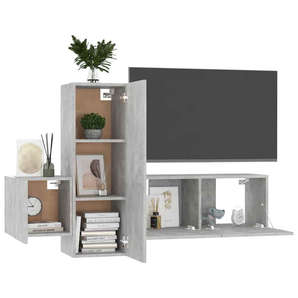 Beaumont 80cm Wooden 3 Piece Entertainment Unit In Concrete Grey