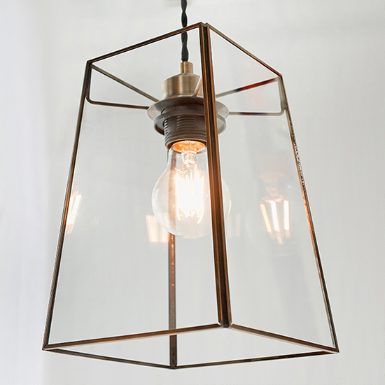 Beaumont Clear Glass Ceiling Pendant Light In Antique Brass_3