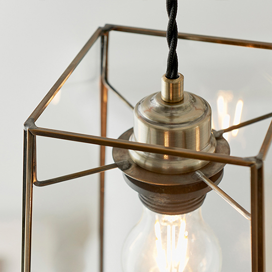 Beaumont Clear Glass Ceiling Pendant Light In Antique Brass_5