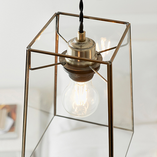 Beaumont Clear Glass Ceiling Pendant Light In Antique Brass_6