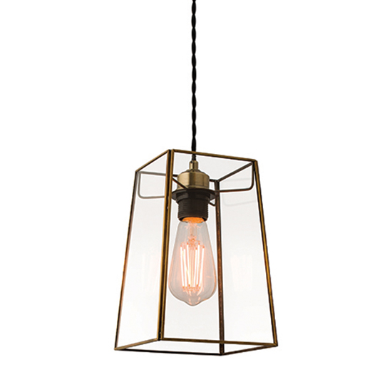 Beaumont Clear Glass Ceiling Pendant Light In Antique Brass