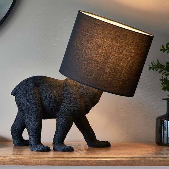 Product photograph of Beaune Bear Black Fabric Shade Table Lamp In Matt Black from Furniture in Fashion