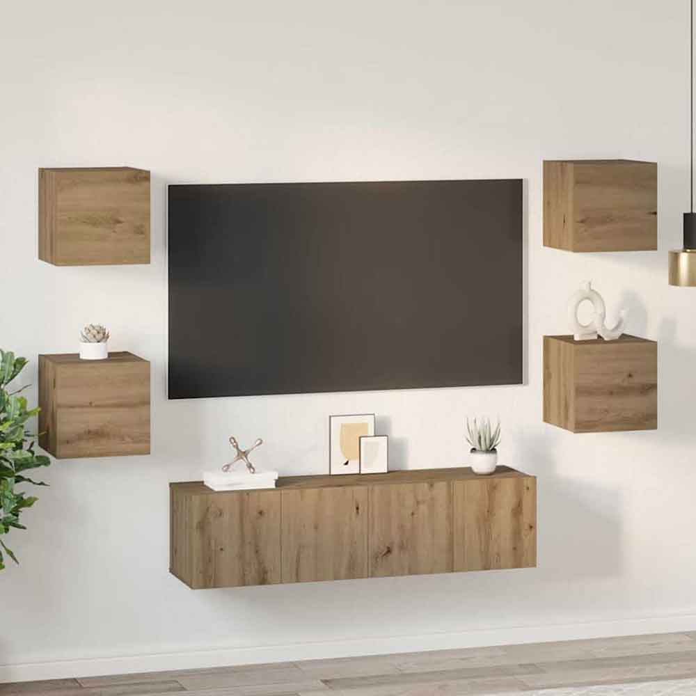 Beaverton 120cm Wooden 6 Piece Entertainment Unit In Artisan Oak