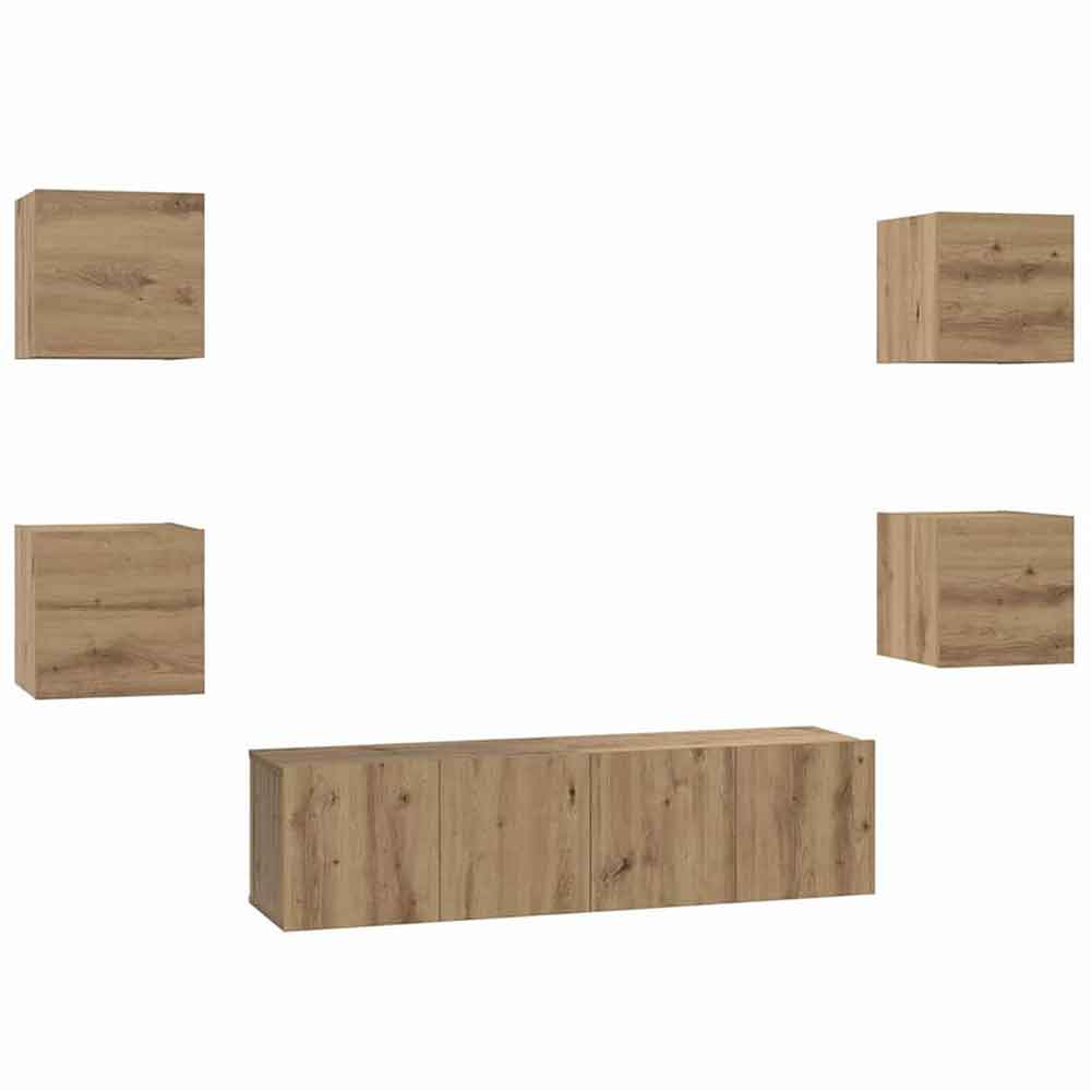 Beaverton 120cm Wooden 6 Piece Entertainment Unit In Artisan Oak