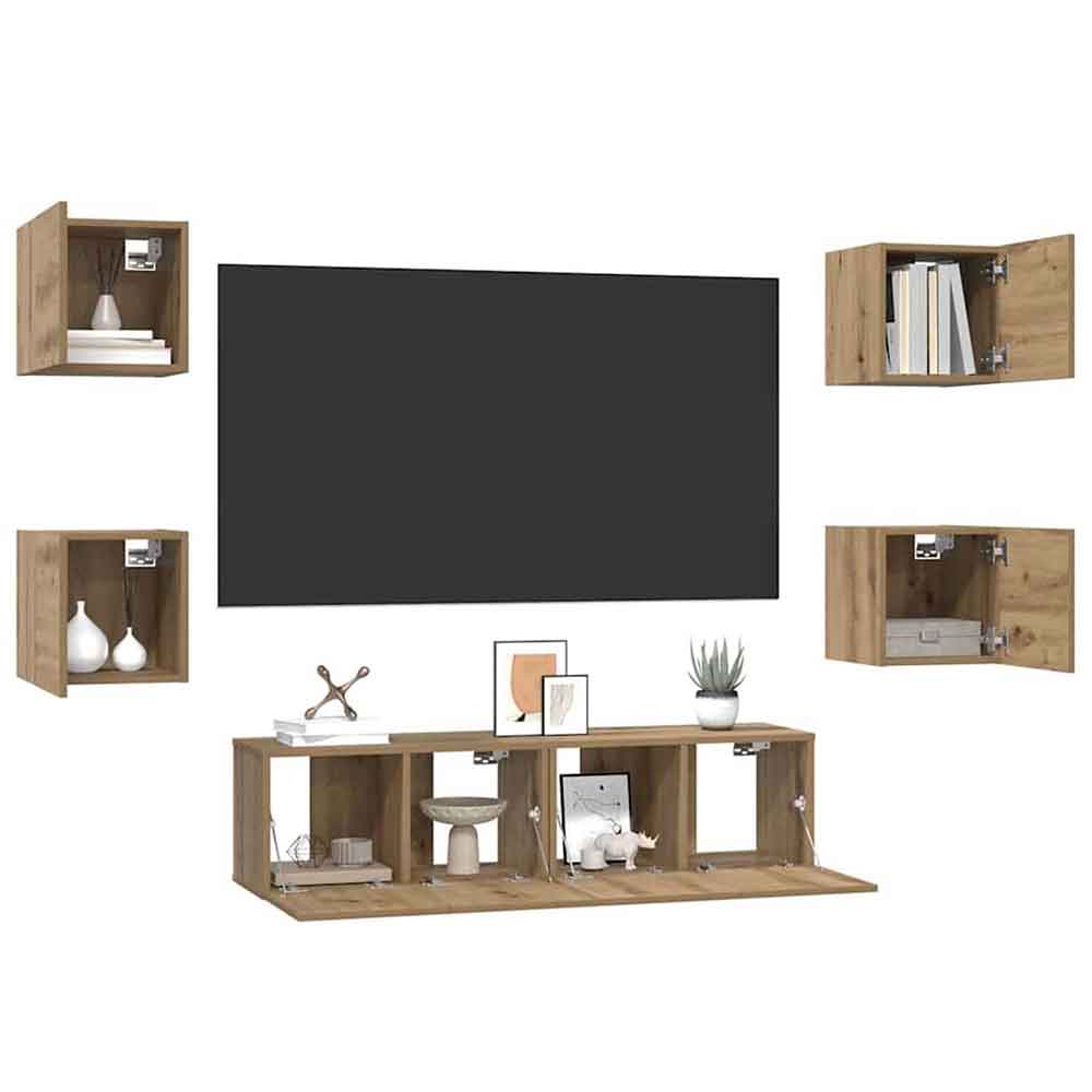 Beaverton 120cm Wooden 6 Piece Entertainment Unit In Artisan Oak