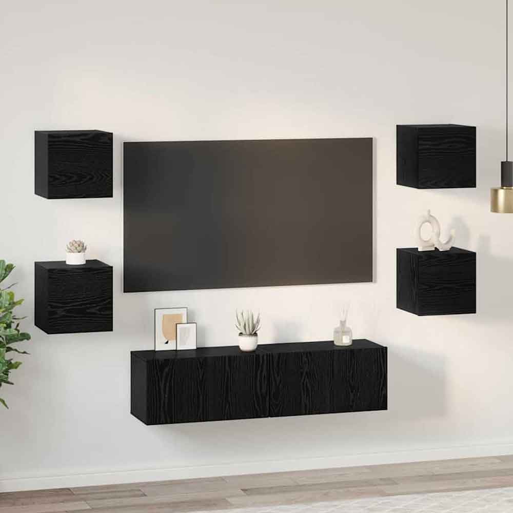 Beaverton 120cm Wooden 6 Piece Entertainment Unit In Black Oak