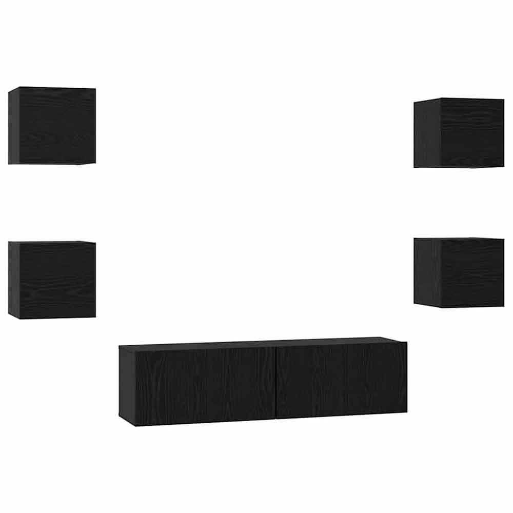 Beaverton 120cm Wooden 6 Piece Entertainment Unit In Black Oak
