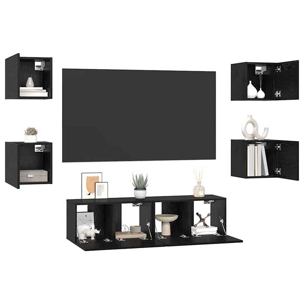 Beaverton 120cm Wooden 6 Piece Entertainment Unit In Black Oak
