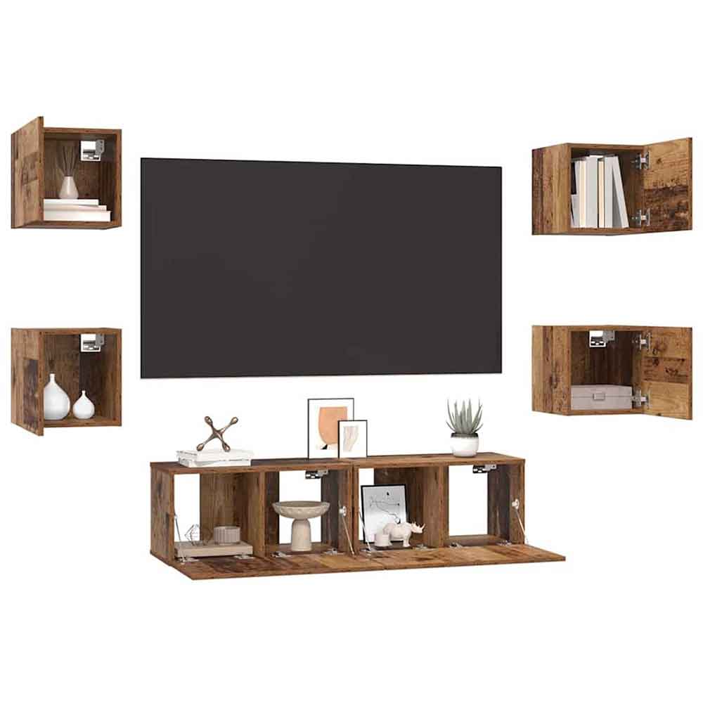 Beaverton 120cm Wooden 6 Piece Entertainment Unit In Brown