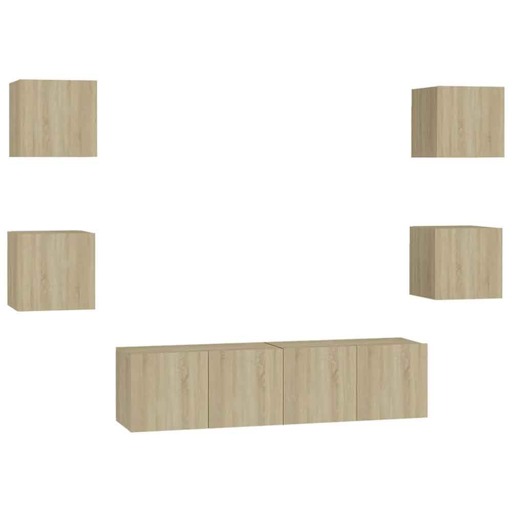 Beaverton 120cm Wooden 6 Piece Entertainment Unit In Sonoma Oak