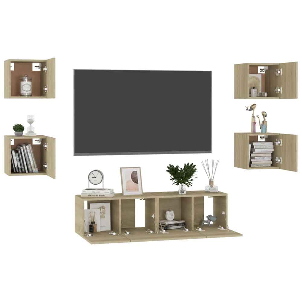 Beaverton 120cm Wooden 6 Piece Entertainment Unit In Sonoma Oak
