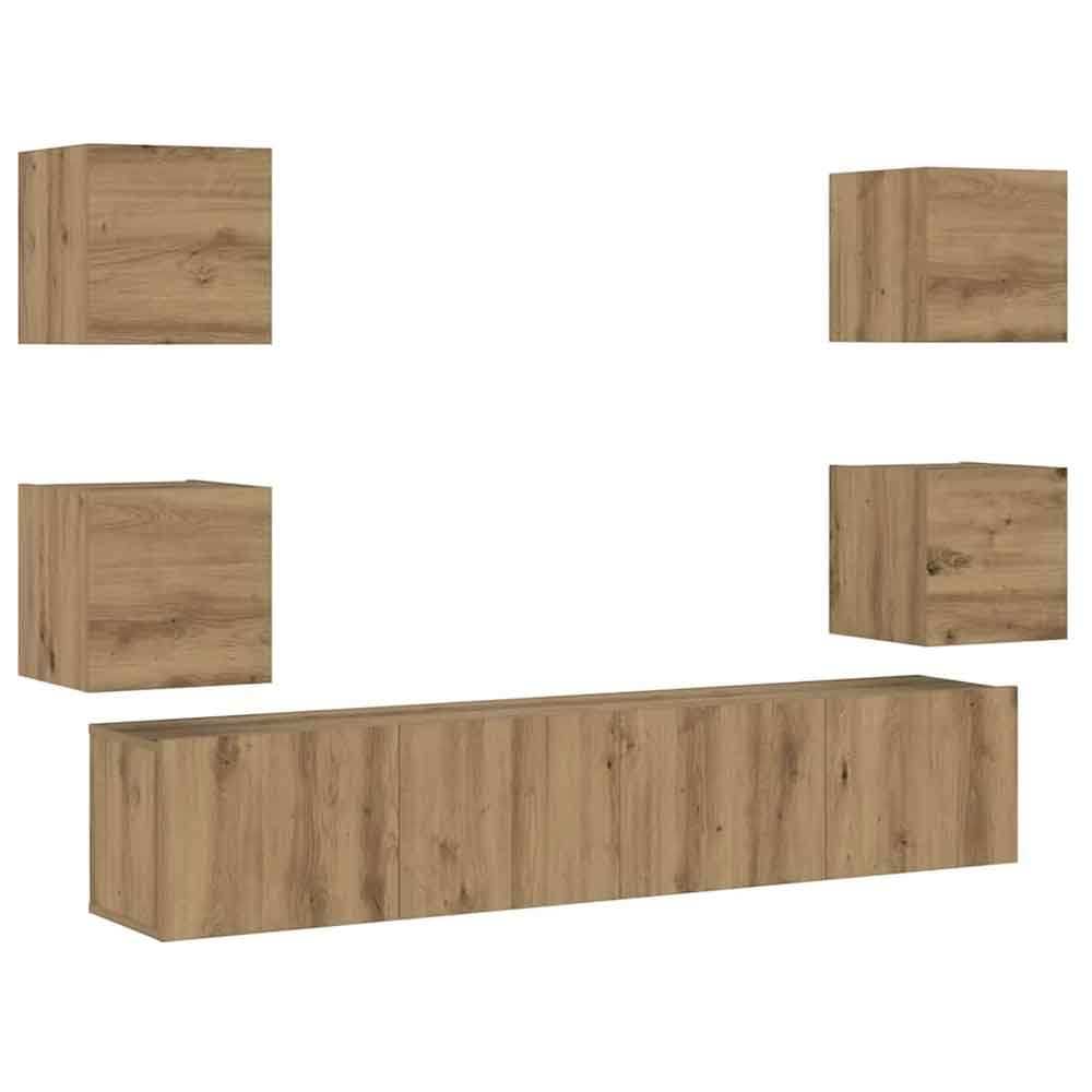 Beaverton 160cm Wooden 6 Piece Entertainment Unit In Artisan Oak