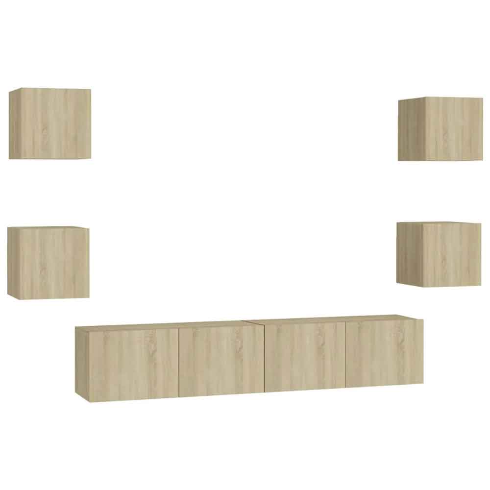 Beaverton 160cm Wooden 6 Piece Entertainment Unit In Sonoma Oak