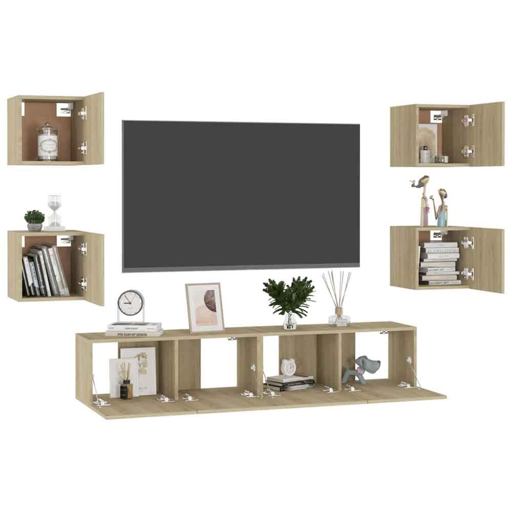 Beaverton 160cm Wooden 6 Piece Entertainment Unit In Sonoma Oak